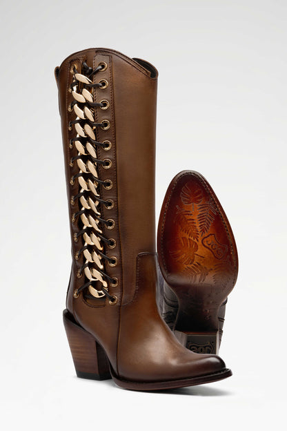 BOTA DE PIEL FRANCIA ALTA PELIBUEY COLOR MIEL