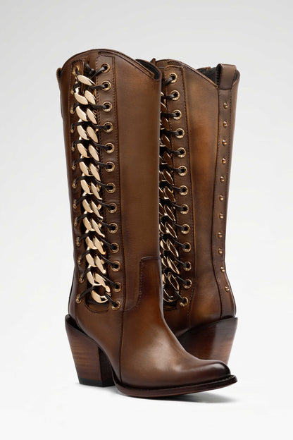 BOTA DE PIEL FRANCIA ALTA PELIBUEY COLOR MIEL