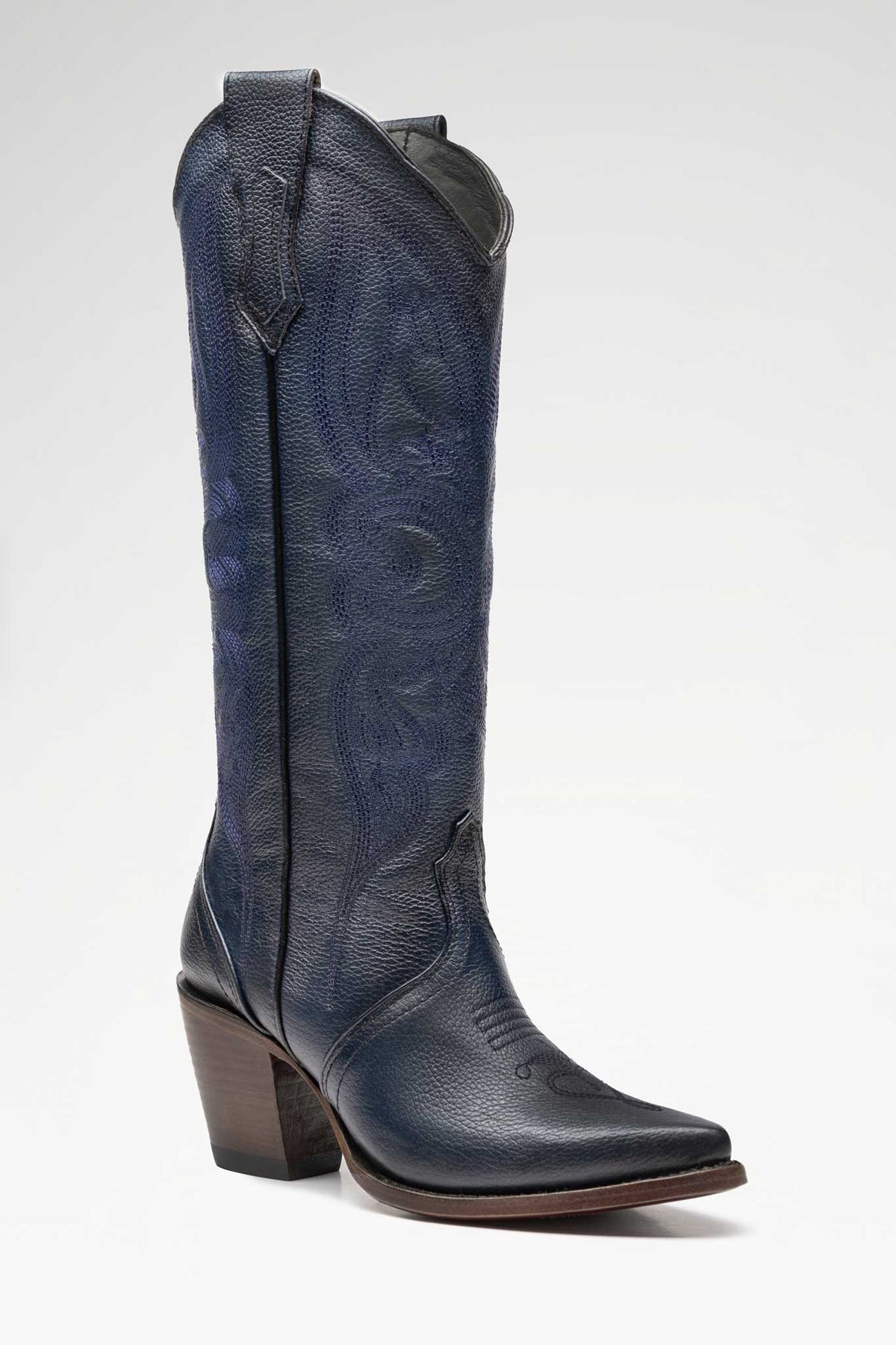 Bota de piel Linda Alta Baby Rino color Azul Metalizado