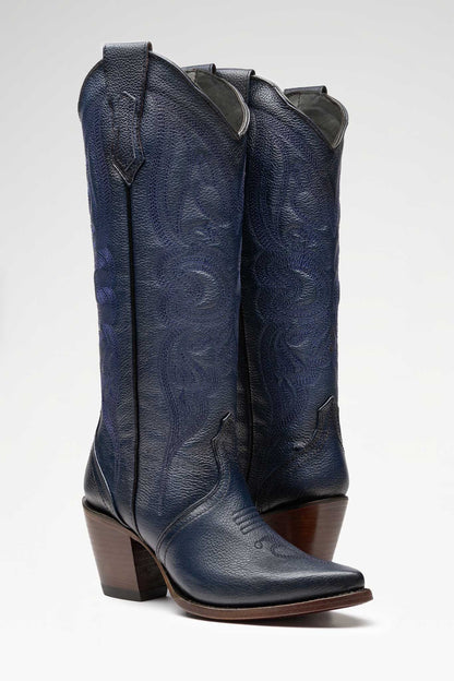 Bota de piel Linda Alta Baby Rino color Azul Metalizado