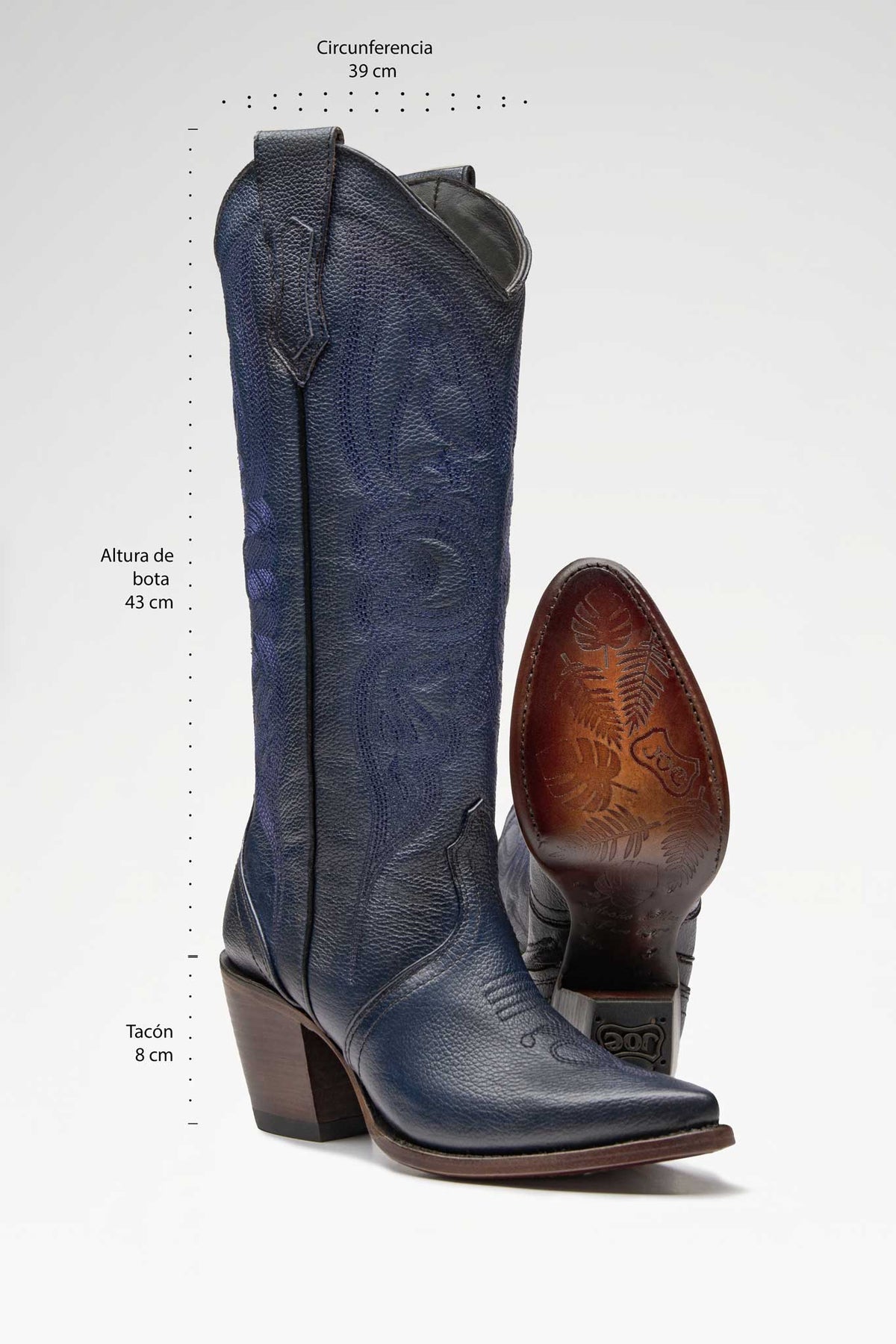 Bota de piel Linda Alta Baby Rino color Azul Metalizado