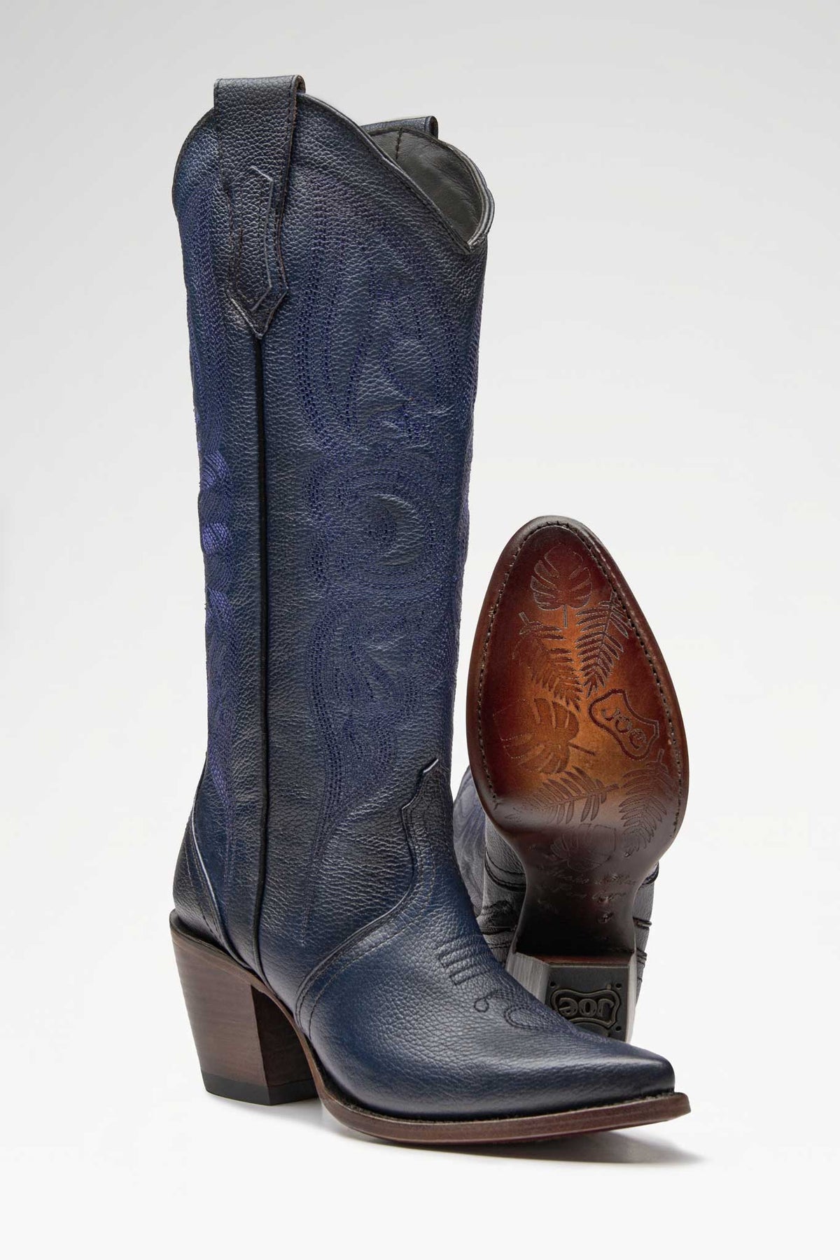 Bota de piel Linda Alta Baby Rino color Azul Metalizado