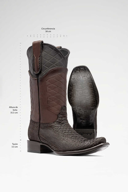 Bota de piel Modelo 6000 Hudson Python color Chocolate Nobuck