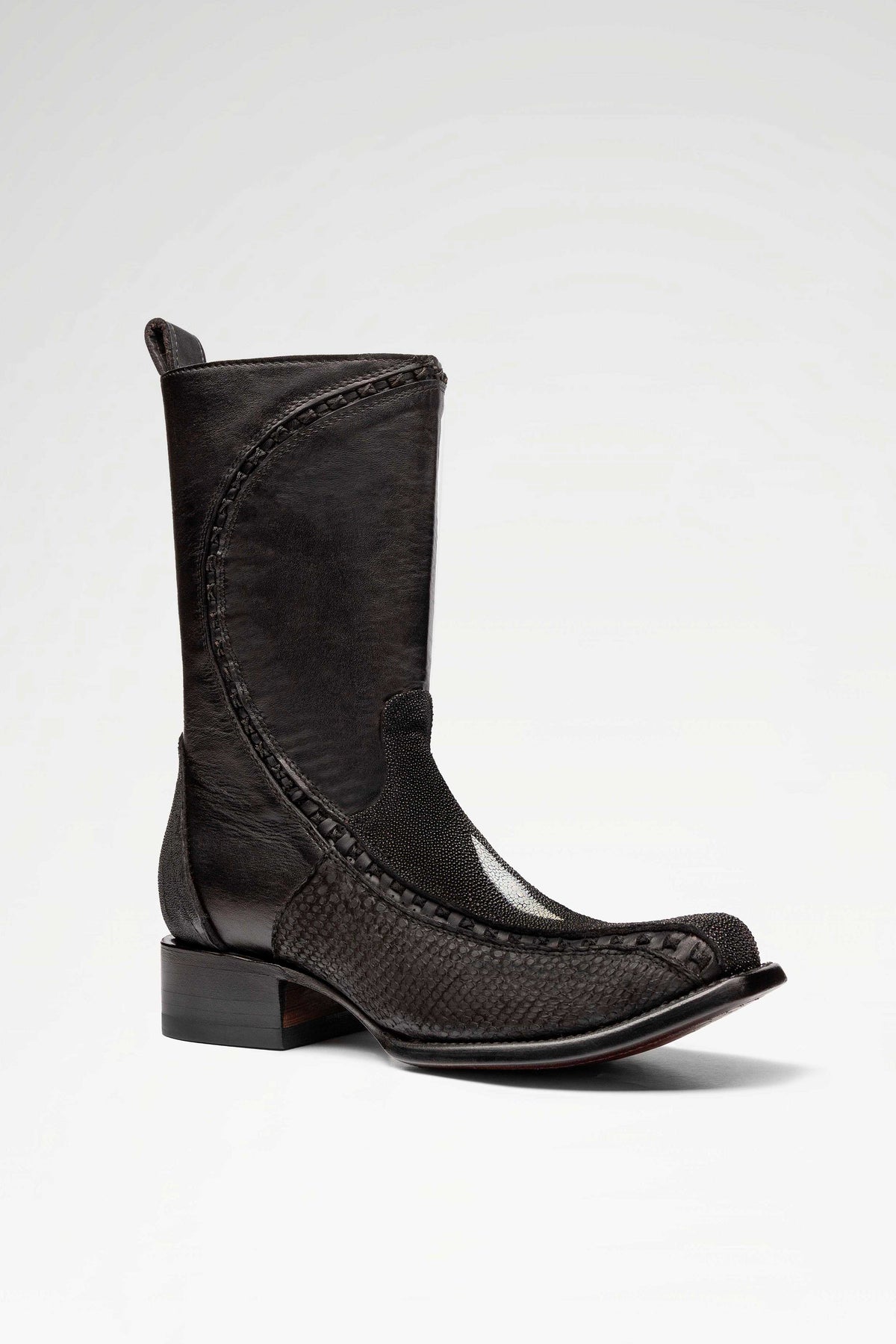 Bota de piel Caleb Hudson Mantarraya y Pythoncolor Negro