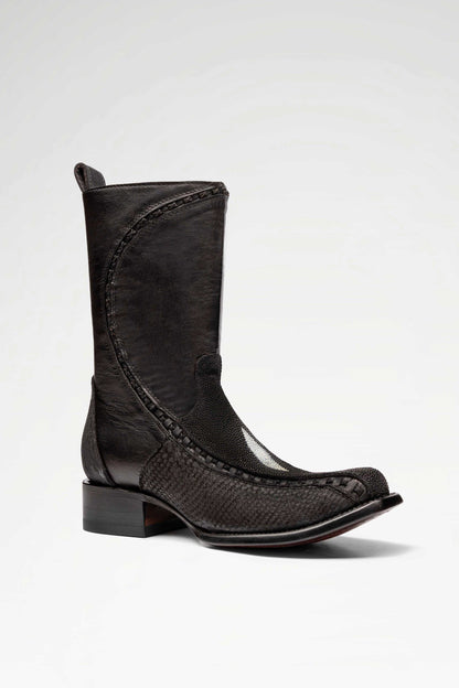 Bota de piel Caleb Hudson Mantarraya y Pythoncolor Negro