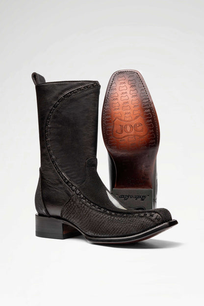 Bota de piel Caleb Hudson Mantarraya y Pythoncolor Negro