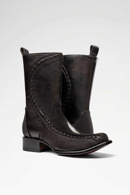 Bota de piel Caleb Hudson Mantarraya y Pythoncolor Negro