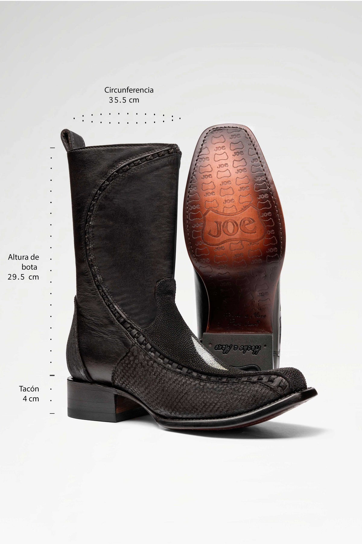 Bota de piel Caleb Hudson Mantarraya y Pythoncolor Negro