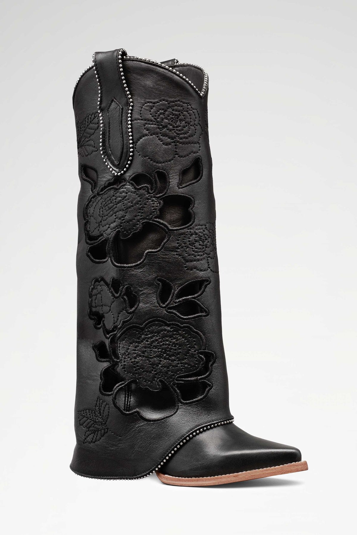 BOTA DE PIEL ROMA DE ROSAS PELIBUEY COLOR NEGRO
