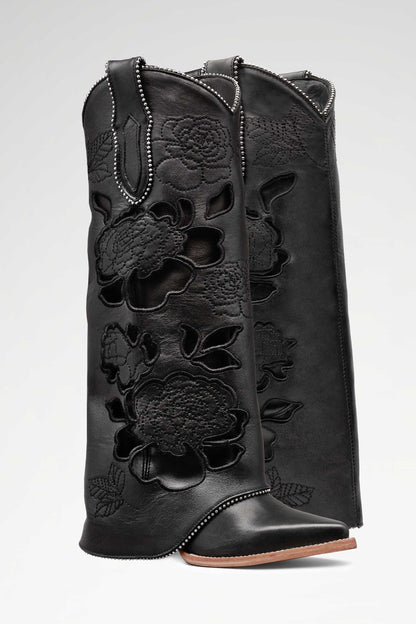 BOTA DE PIEL ROMA DE ROSAS PELIBUEY COLOR NEGRO