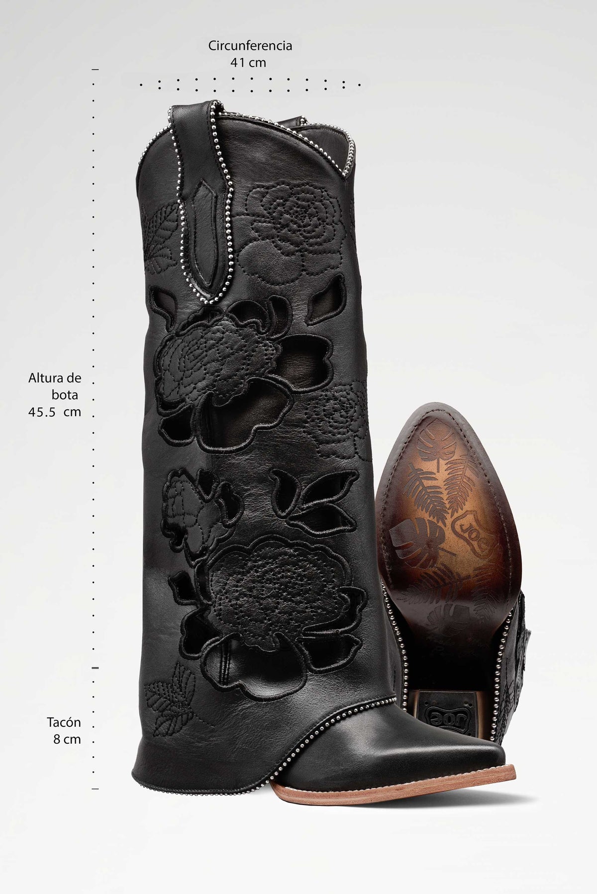 BOTA DE PIEL ROMA DE ROSAS PELIBUEY COLOR NEGRO